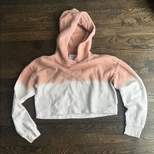 Feat Clothing Blush Pink and White Cropped Hoodie Soft Fleece Peach Pullover S